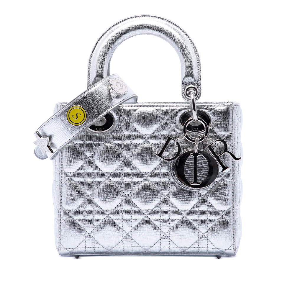 Pre-Loved Dior Small Metallic Grained Calfskin Cannage My ABCDior Lady Dior